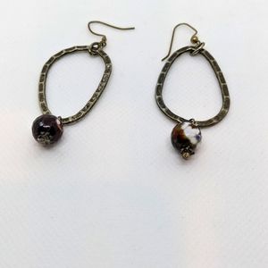 Hammered Metal Drop Beaded Earrings